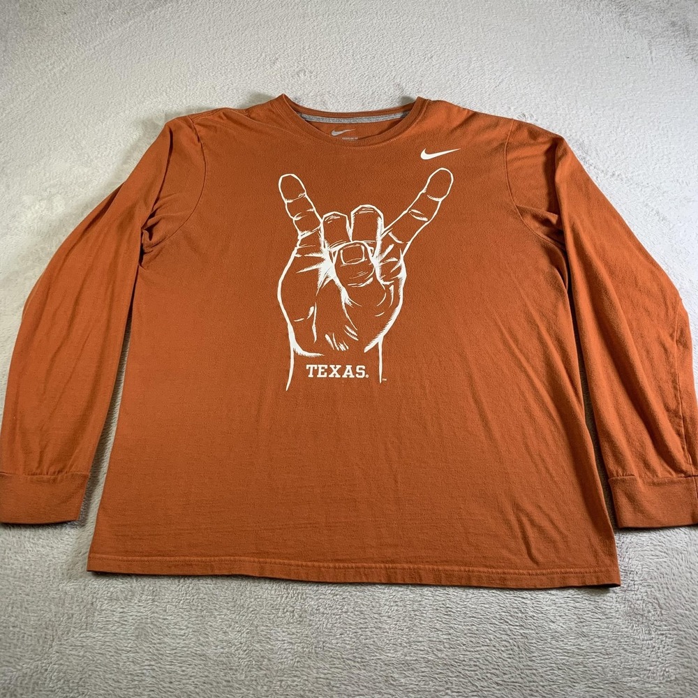 Texas Longhorns Shirt Mens Large Orange NCAA Football Long Sleeve Nike Hook Em